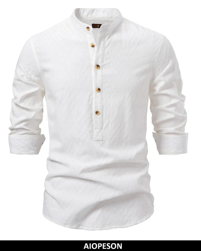 AIOPESON Men's Cotton Half-Button Long Sleeve Shirt - Casual Fashion
