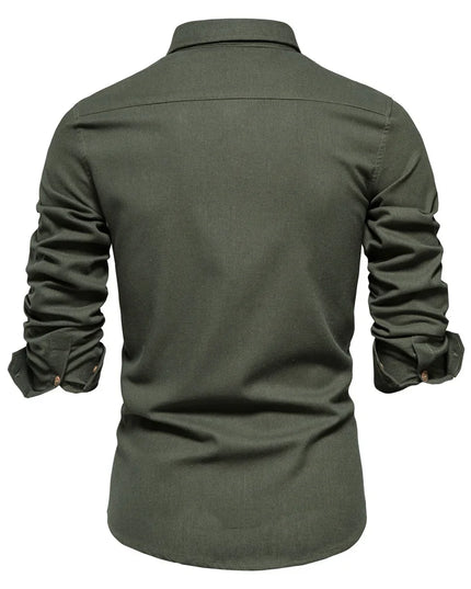 AIOPESON Men's Cotton Long Sleeve Shirt - Solid Color, Single Pocket