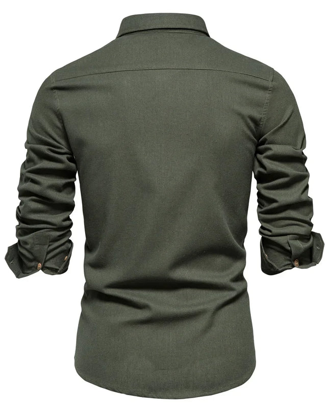 AIOPESON Men's Cotton Long Sleeve Shirt - Solid Color, Single Pocket