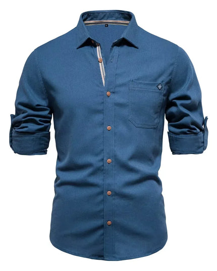 AIOPESON Men's Cotton Long Sleeve Shirt - Solid Color, Single Pocket