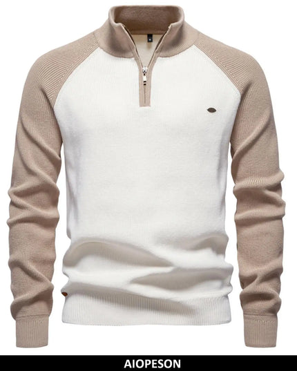 AIOPESON Men's Cotton Mock Neck Pullover - Warm Casual Sweater