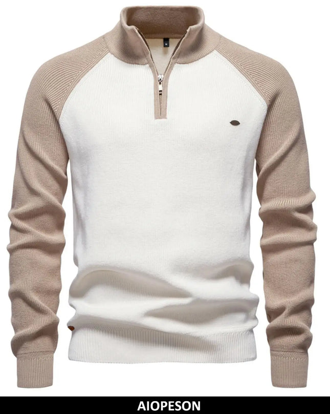 AIOPESON Men's Cotton Mock Neck Pullover - Warm Casual Sweater