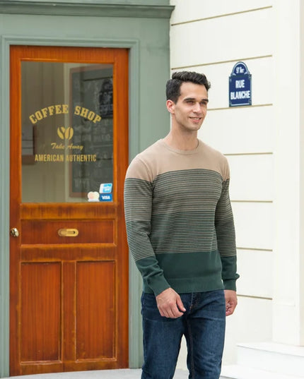 AIOPESON Men's Cotton O-Neck Sweater - Casual Spliced Knitted Design