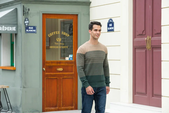 AIOPESON Men's Cotton O-Neck Sweater - Casual Spliced Knitted Design