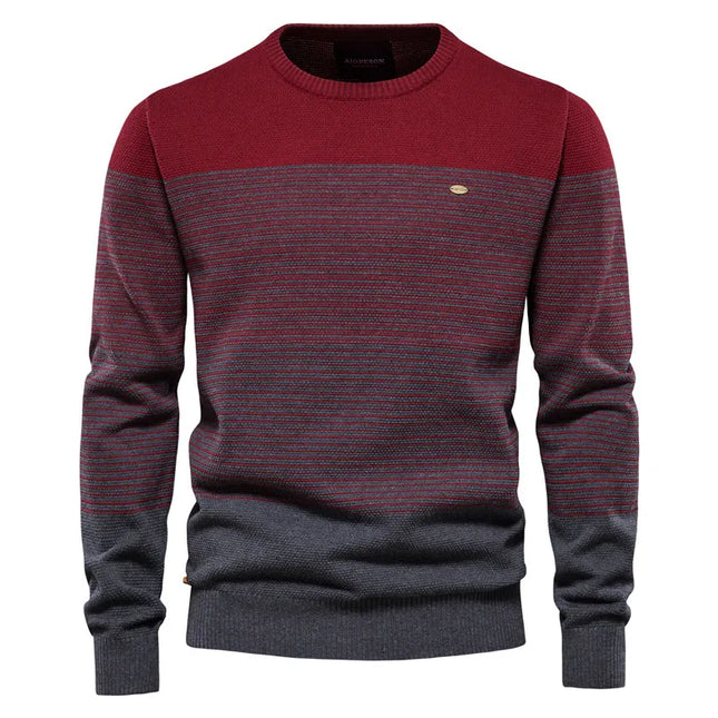AIOPESON Men's Cotton O-Neck Sweater - Casual Spliced Knitted Design