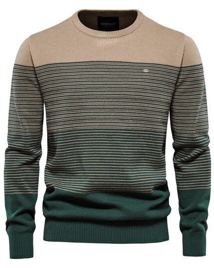 AIOPESON Men's Cotton O-Neck Sweater - Casual Spliced Knitted Design
