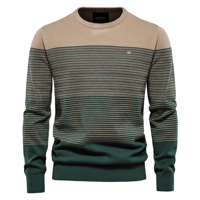 AIOPESON Men's Cotton O-Neck Sweater - Casual Spliced Knitted Design