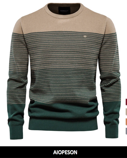 AIOPESON Men's Cotton O-Neck Sweater - Casual Spliced Knitted Design