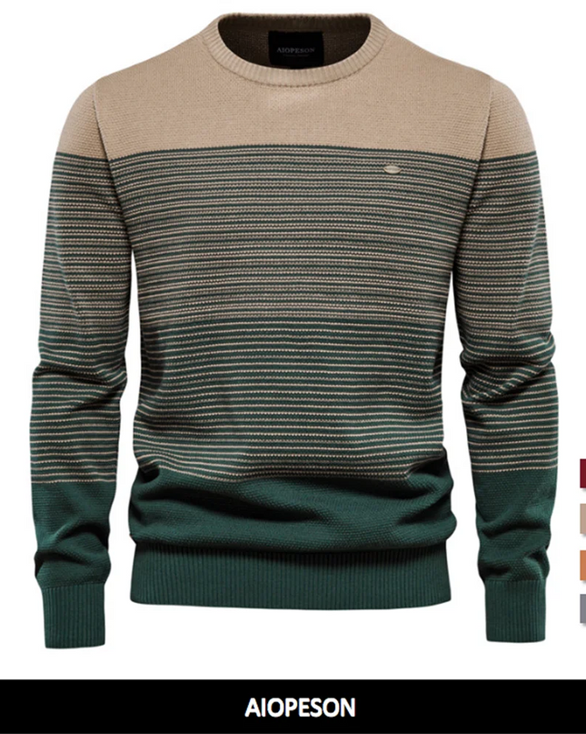 AIOPESON Men's Cotton O-Neck Sweater - Casual Spliced Knitted Design