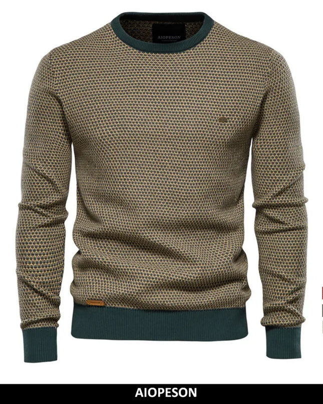 AIOPESON Men's Cotton Pullover Sweater - Warm O-neck Casual Style