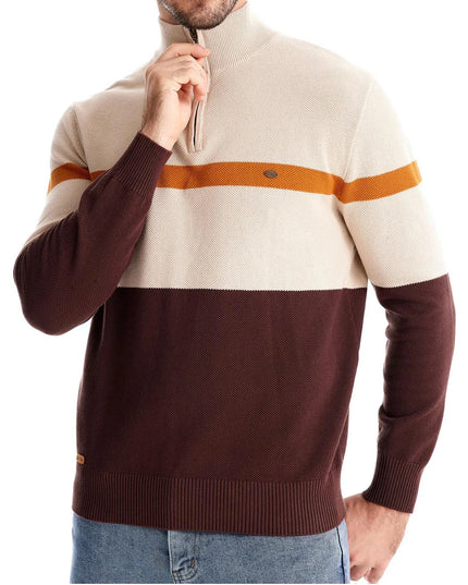 AIOPESON Men’s Cotton Zipper Mock Neck Sweater - Striped Warm Design