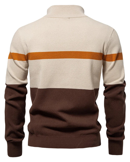 AIOPESON Men’s Cotton Zipper Mock Neck Sweater - Striped Warm Design