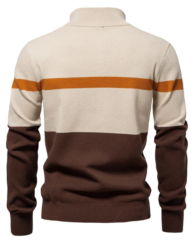 AIOPESON Men’s Cotton Zipper Mock Neck Sweater - Striped Warm Design
