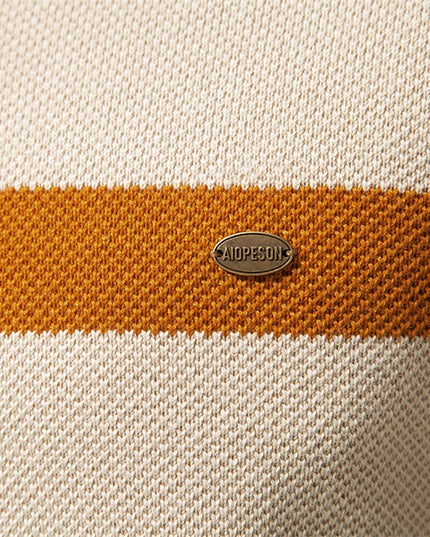AIOPESON Men’s Cotton Zipper Mock Neck Sweater - Striped Warm Design