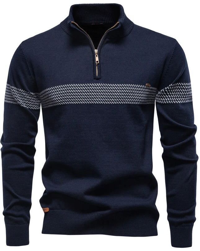 AIOPESON Men's Half Zip Sweater - Thick Warm Striped Knit Pullover