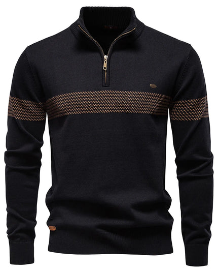 AIOPESON Men's Half Zip Sweater - Thick Warm Striped Knit Pullover