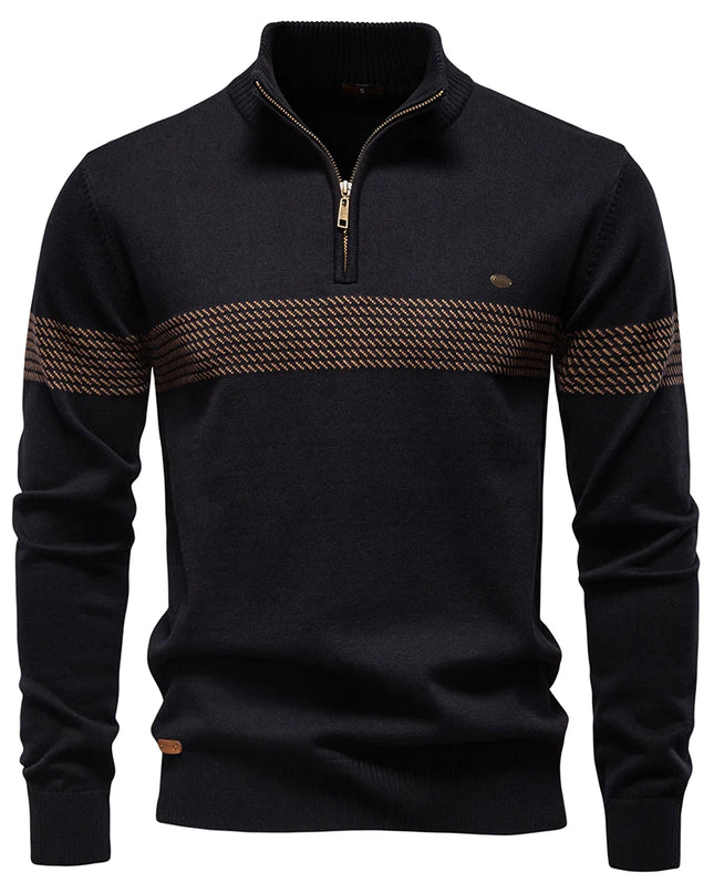 AIOPESON Men's Half Zip Sweater - Thick Warm Striped Knit Pullover