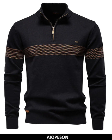 AIOPESON Men's Half Zip Sweater - Thick Warm Striped Knit Pullover