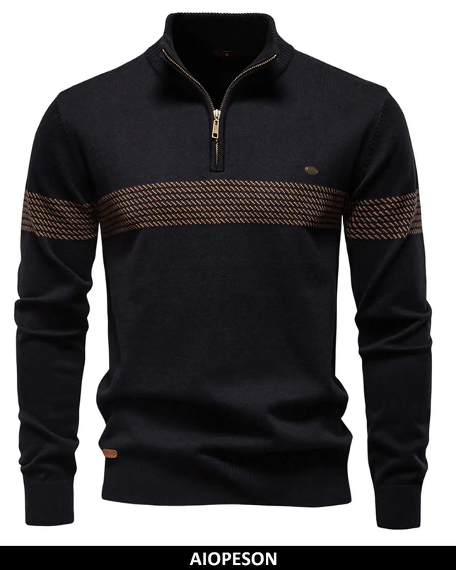 AIOPESON Men's Half Zip Sweater - Thick Warm Striped Knit Pullover