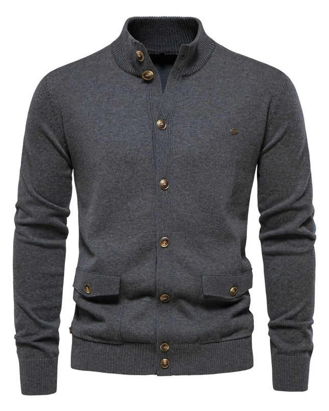 AIOPESON Men's Knit Mock Neck Cardigan - Casual Autumn Sweater