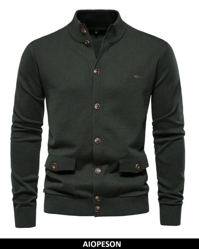 AIOPESON Men's Knit Mock Neck Cardigan - Casual Autumn Sweater