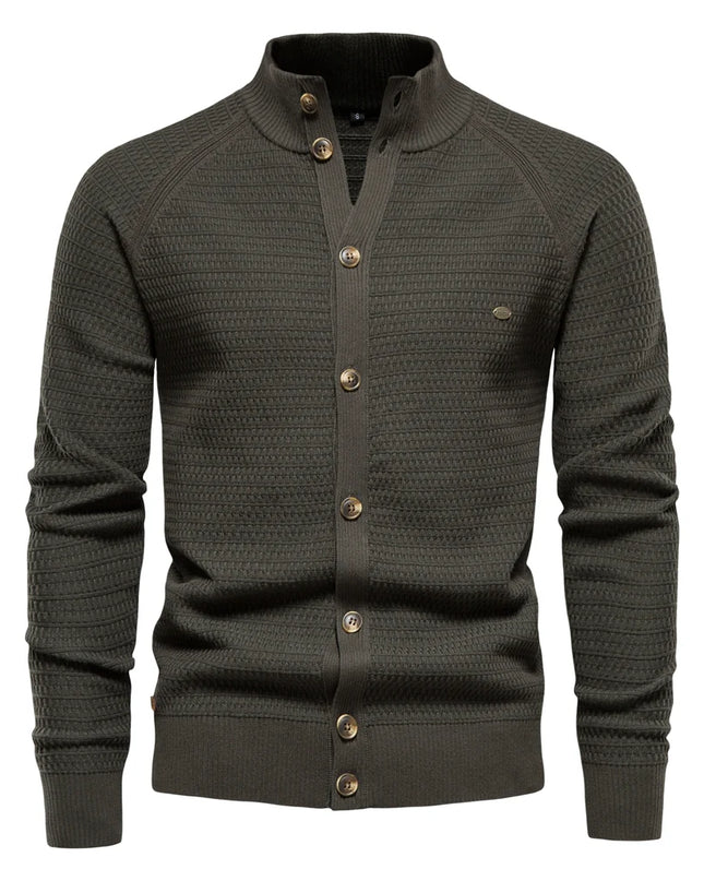 AIOPESON Men's Knitted Cardigan - High-Quality Cotton Mock Neck