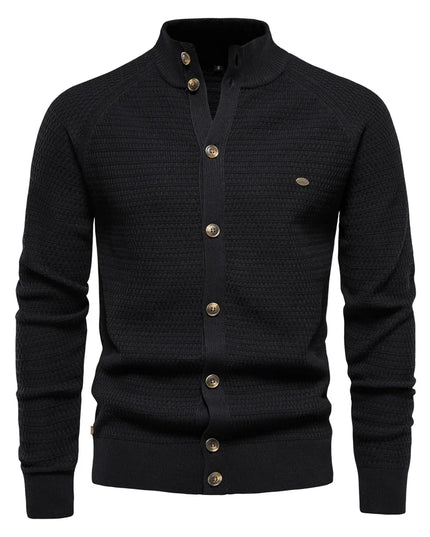 AIOPESON Men's Knitted Cardigan - High-Quality Cotton Mock Neck