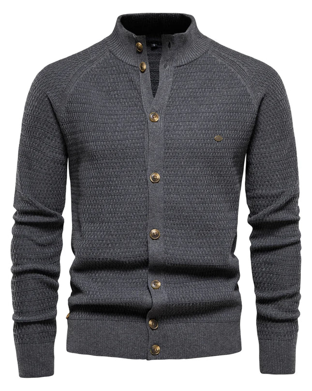 AIOPESON Men's Knitted Cardigan - High-Quality Cotton Mock Neck
