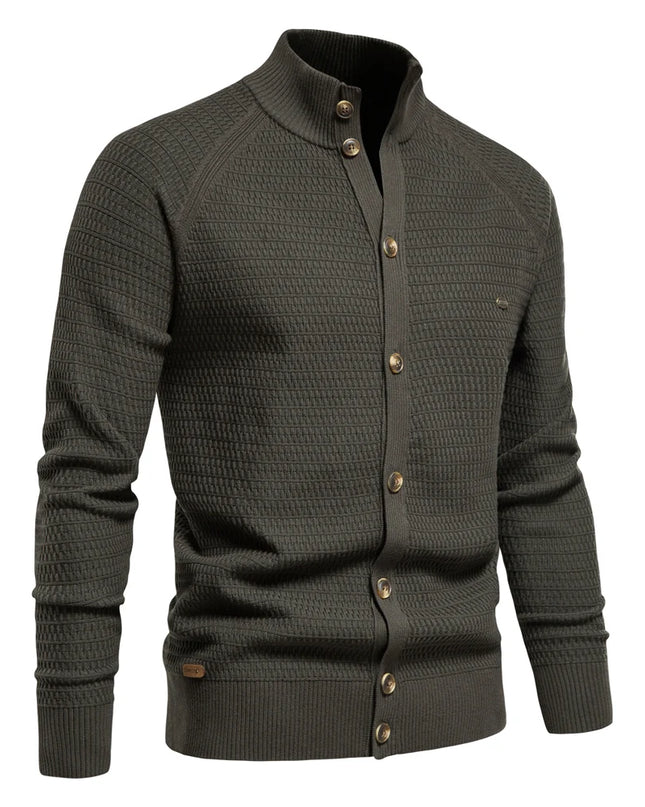AIOPESON Men's Knitted Cardigan - High-Quality Cotton Mock Neck