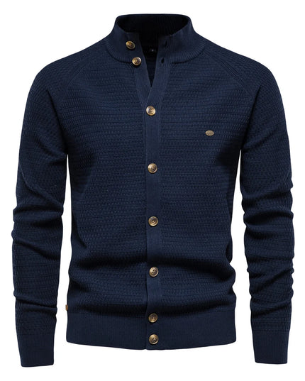 AIOPESON Men's Knitted Cardigan - High-Quality Cotton Mock Neck