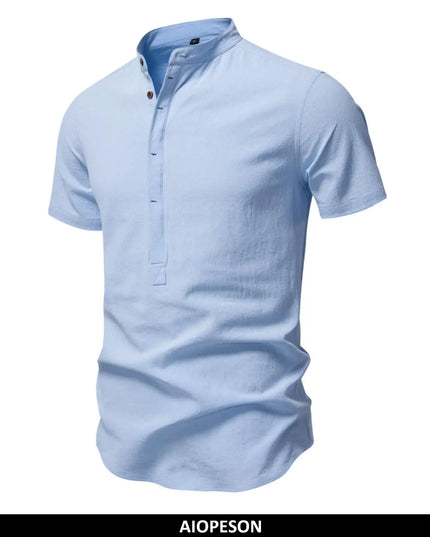 AIOPESON Men's Linen Shirt - Short Sleeve Casual Summer Comfort