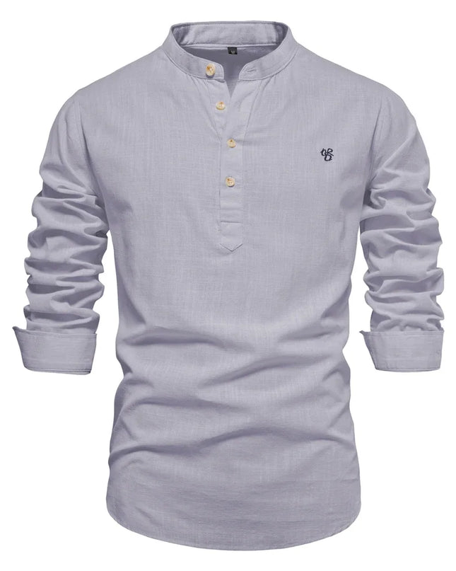 AIOPESON Men's Long Sleeve Cotton Shirt - Solid Color Casual Wear