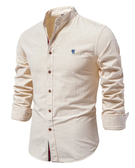 AIOPESON Men's Long Sleeve Cotton Shirt - Solid Color Casual Wear