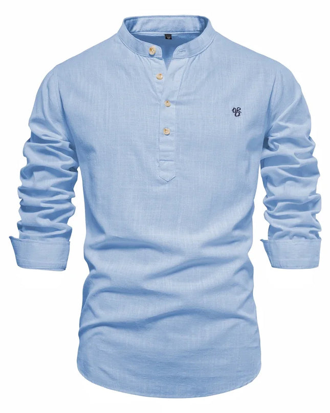 AIOPESON Men's Long Sleeve Cotton Shirt - Solid Color Casual Wear