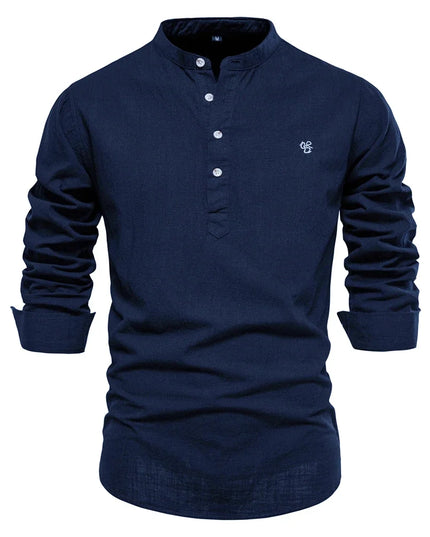 AIOPESON Men's Long Sleeve Cotton Shirt - Solid Color Casual Wear