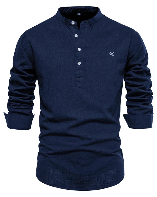 AIOPESON Men's Long Sleeve Cotton Shirt - Solid Color Casual Wear
