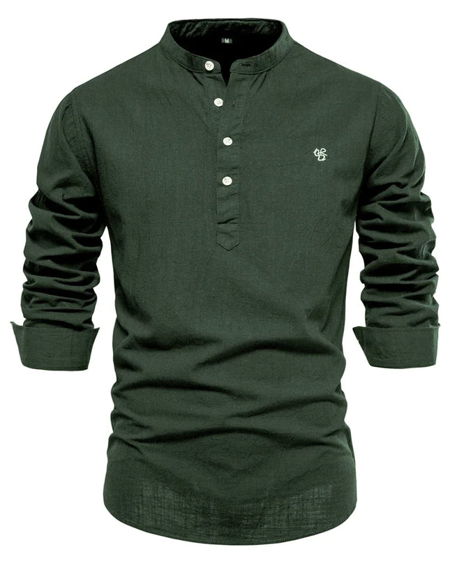 AIOPESON Men's Long Sleeve Cotton Shirt - Solid Color Casual Wear