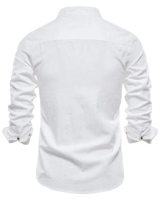 AIOPESON Men's Long Sleeve Cotton Shirt - Solid Color Casual Wear