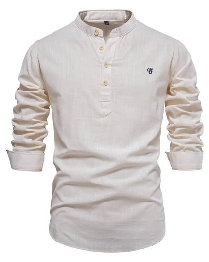 AIOPESON Men's Long Sleeve Cotton Shirt - Solid Color Casual Wear