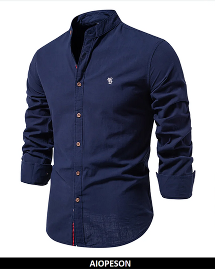 AIOPESON Men's Long Sleeve Cotton Shirt - Solid Color Casual Wear