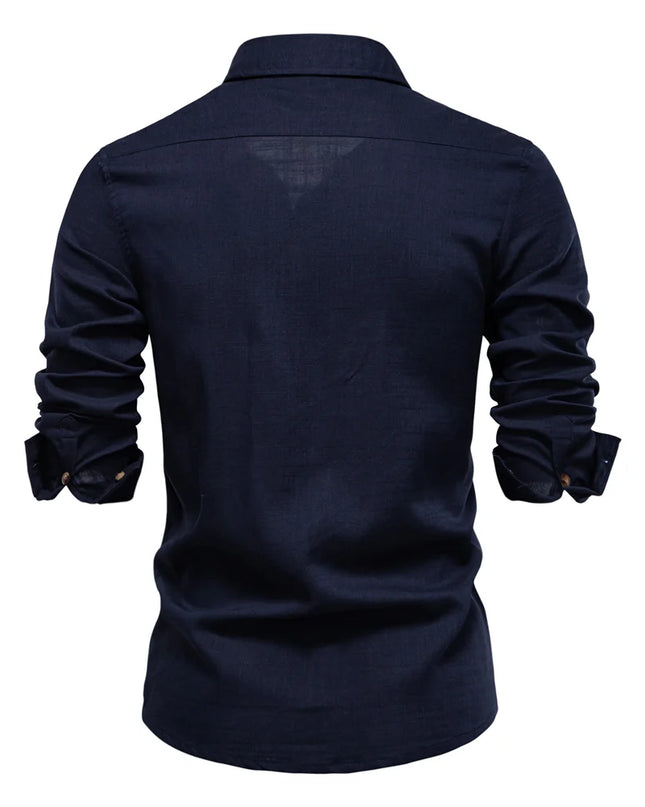 AIOPESON Men's Long-Sleeve Linen Shirt - Casual, Breathable Comfort