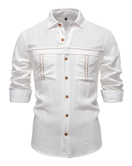 AIOPESON Men's Long-Sleeve Linen Shirt - Casual, Breathable Comfort