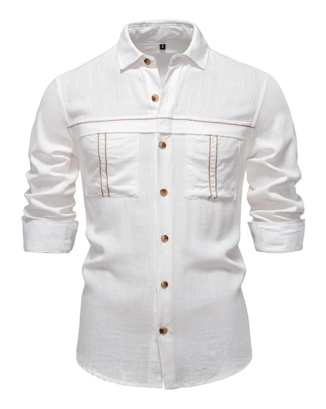 AIOPESON Men's Long-Sleeve Linen Shirt - Casual, Breathable Comfort