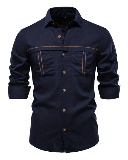 AIOPESON Men's Long-Sleeve Linen Shirt - Casual, Breathable Comfort