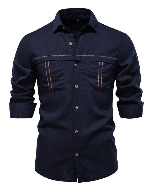 AIOPESON Men's Long-Sleeve Linen Shirt - Casual, Breathable Comfort
