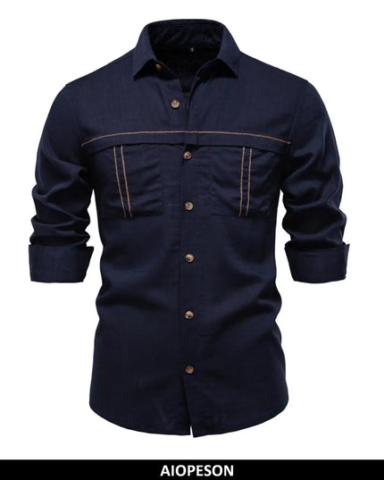 AIOPESON Men's Long-Sleeve Linen Shirt - Casual, Breathable Comfort