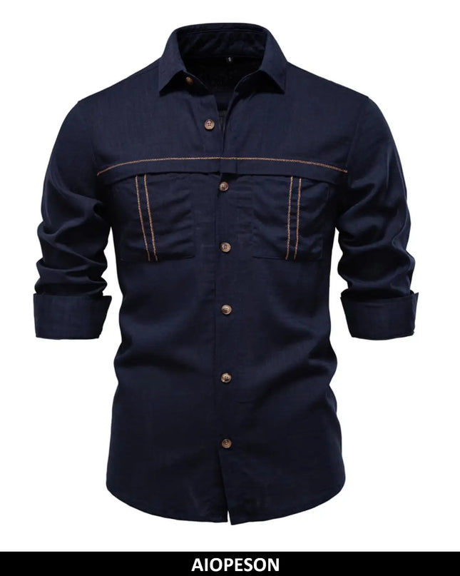 AIOPESON Men's Long-Sleeve Linen Shirt - Casual, Breathable Comfort