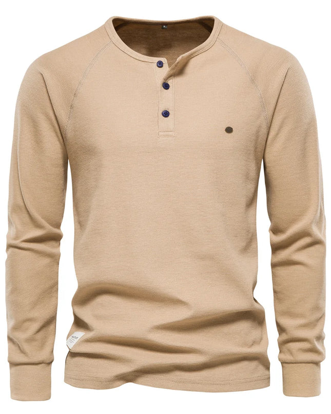 AIOPESON Men's Long Sleeve Waffle Henley T-Shirt - Autumn Basic Tee