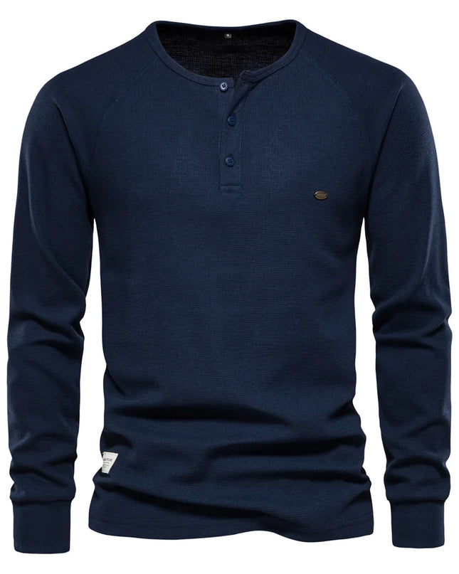 AIOPESON Men's Long Sleeve Waffle Henley T-Shirt - Autumn Basic Tee