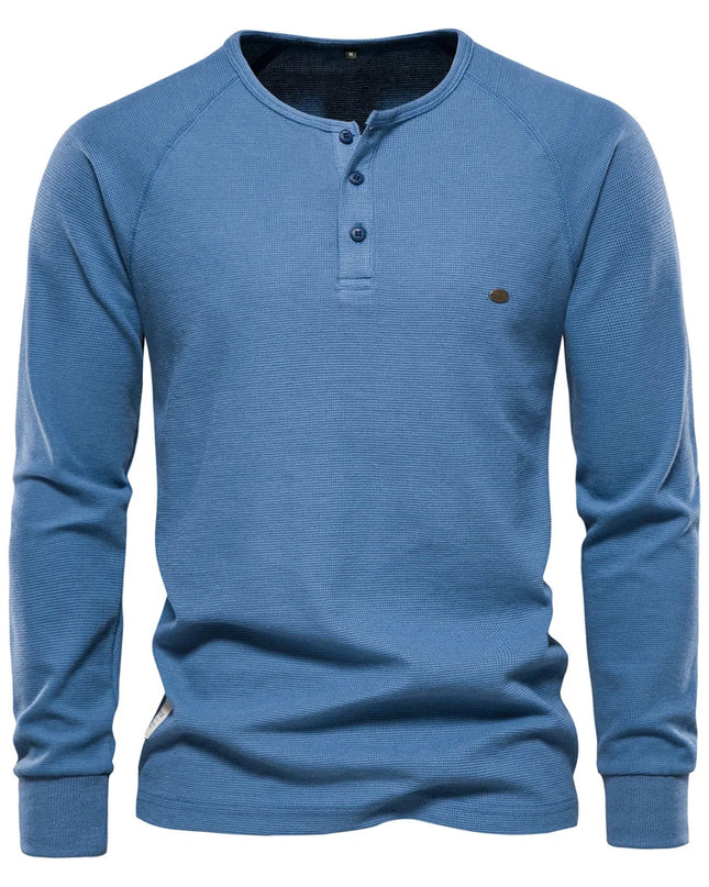 AIOPESON Men's Long Sleeve Waffle Henley T-Shirt - Autumn Basic Tee